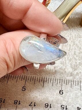 Sterling Silver Teardrop Moonstone Ring - Artisan made-925